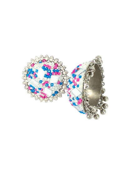 Pink & Blue Beads Jhumka Earrings