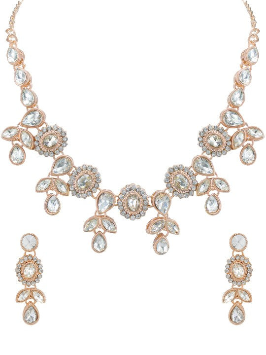 Rose Gold Plated CZ Studded Jewellery Set