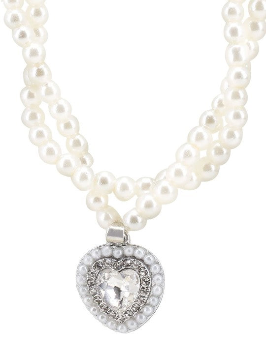 Heart Layered Pearl Moti Mala Trendy Necklace & Earrings