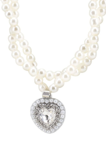 Heart Layered Pearl Moti Mala Trendy Necklace & Earrings