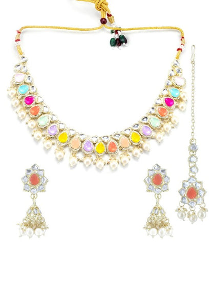 Gold-Plated Crystal Studded Jewellery Set With Maangtika
