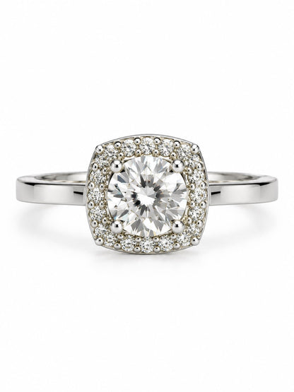 Clear Round Stone Cushion Halo Ring - Silver Plated, image2