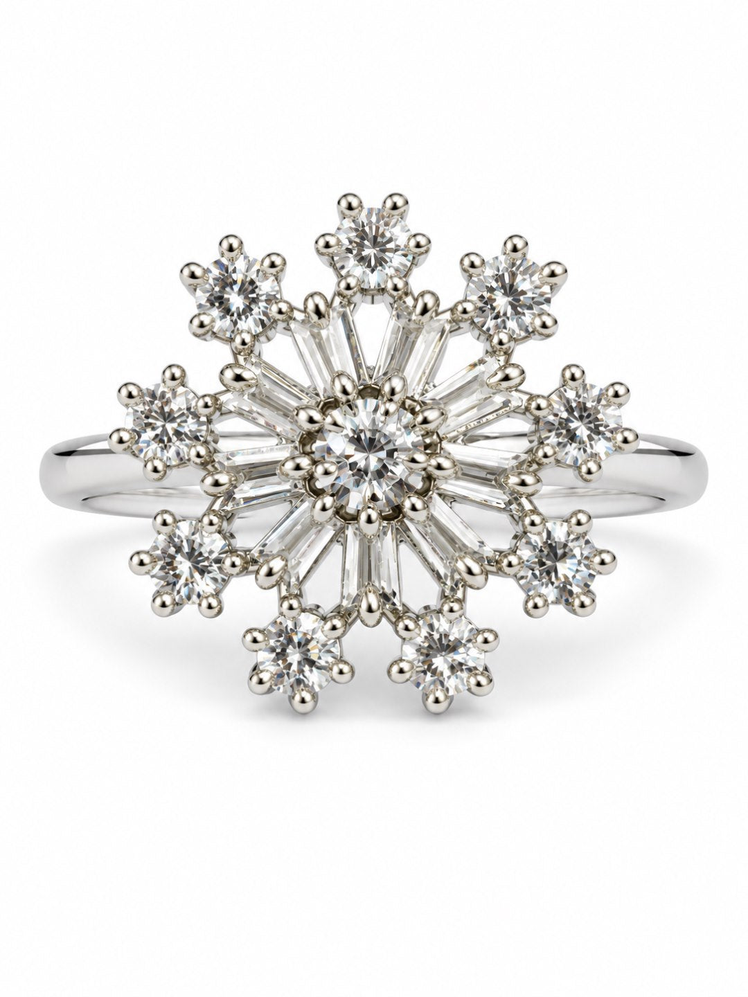 Clear Floral Starburst Ring - Silver Plated