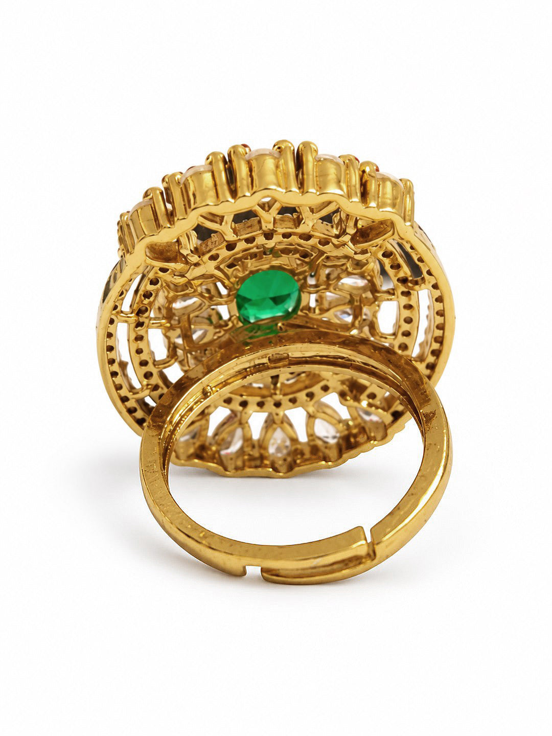 Green Stone Oval Teardrop Halo Ring - Gold Plated, additional view 5