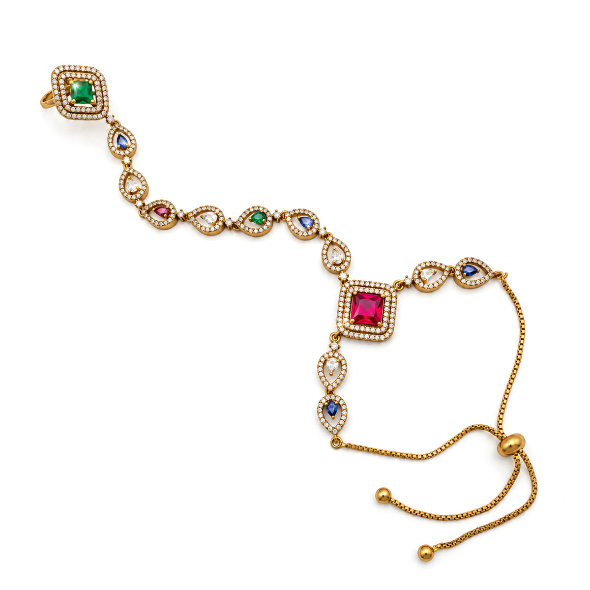 Multicolor Square Halo and Teardrop Hathphool - Mehndi Plated