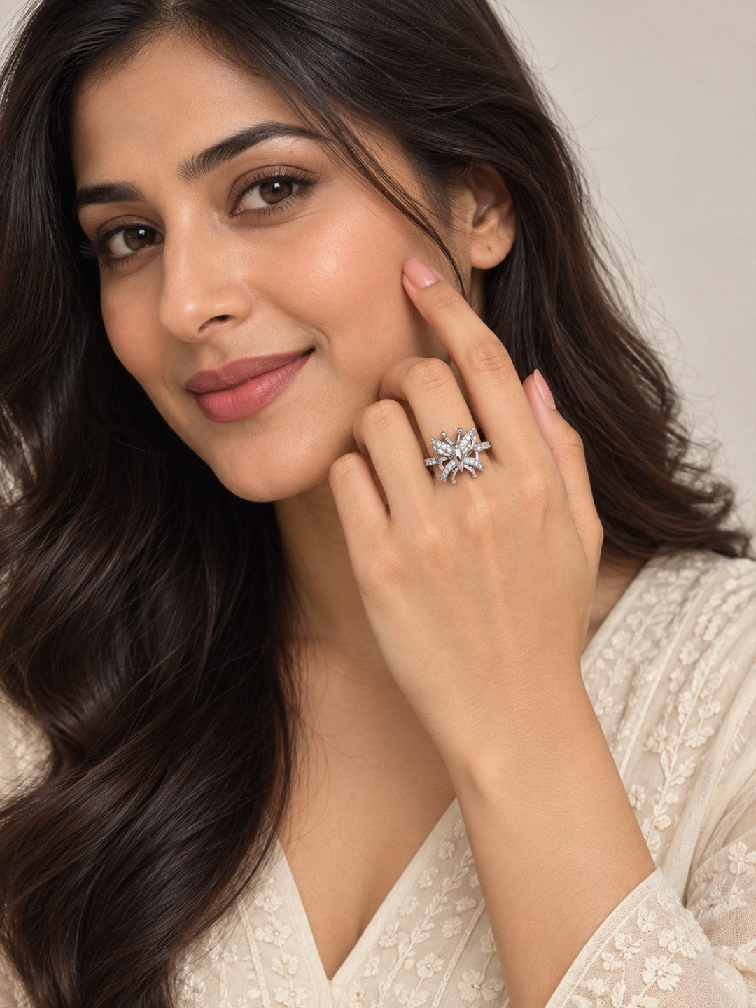 Clear Butterfly Ring - Silver Plated