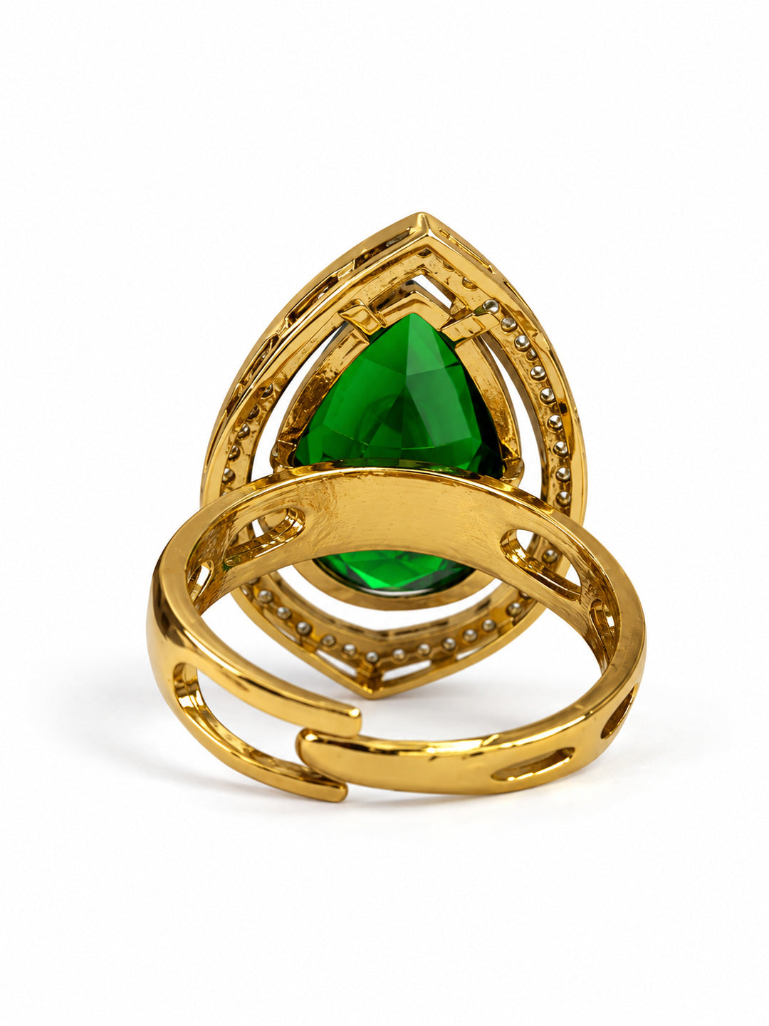Green Pear Stone Halo Ring - Gold Plated, additional view 4