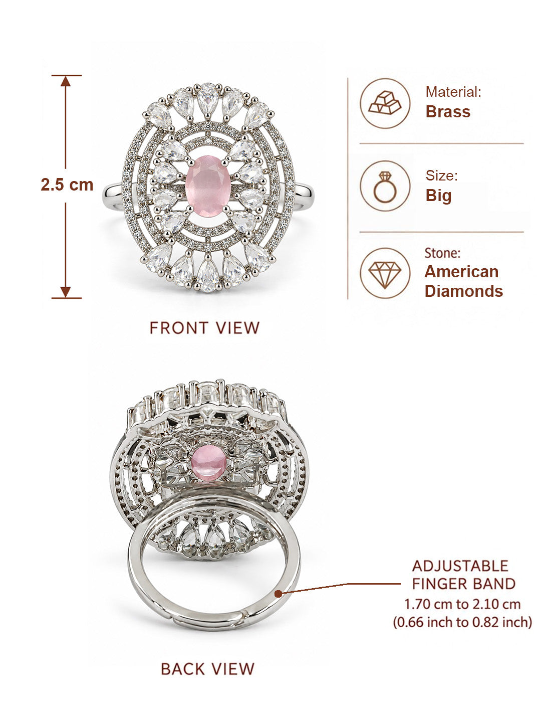 Pink Oval Center Halo Ring - Silver Plated - alternate view