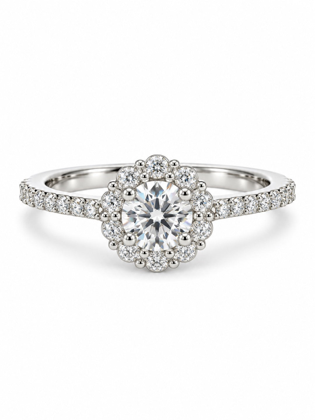 Clear Round Stone Flower Halo Ring - Silver Plated, image2