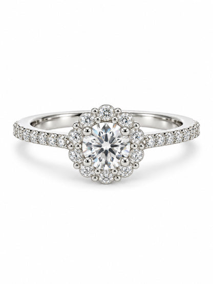 Clear Round Stone Flower Halo Ring - Silver Plated, image2
