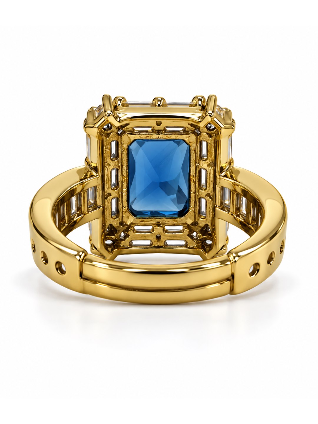 Blue Center Stone Baguette Halo Ring - Gold Plated product image