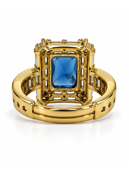 Blue Center Stone Baguette Halo Ring - Gold Plated product image