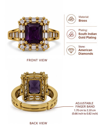 Purple Center Stone Baguette Halo Ring - Gold Plated product image
