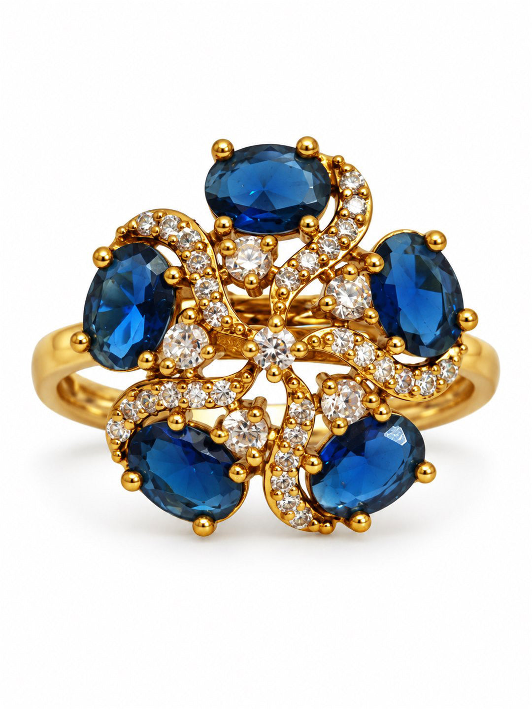 Blue Stone Five Petal Swirl Ring - Gold Plated, additional view 4