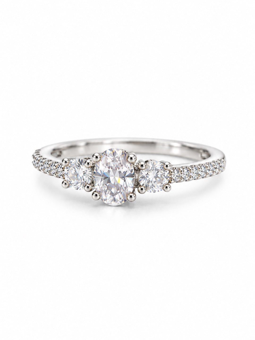 Clear Three Stone Pave Band Ring - Silver Plated, image2