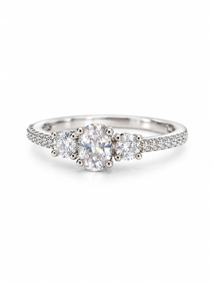 Clear Three Stone Pave Band Ring - Silver Plated, image2