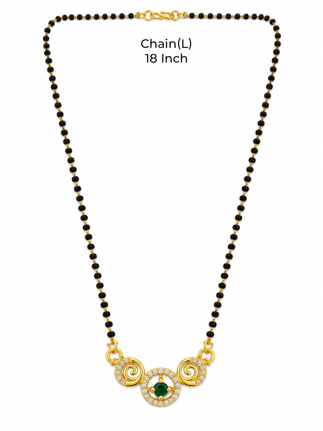Green round stone and spiral gold-plated mangalsutra