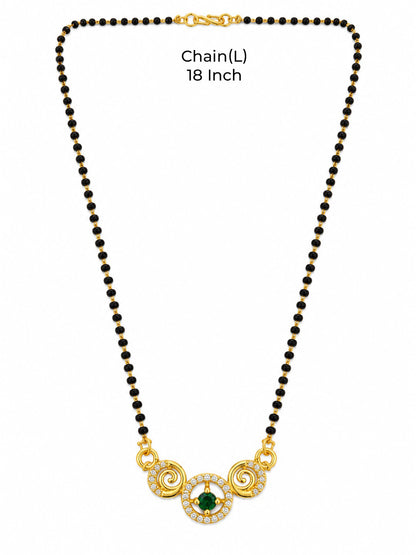 Green round stone and spiral gold-plated mangalsutra
