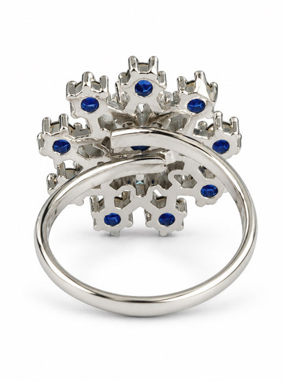 Blue Floral Starburst Ring - Silver Plated