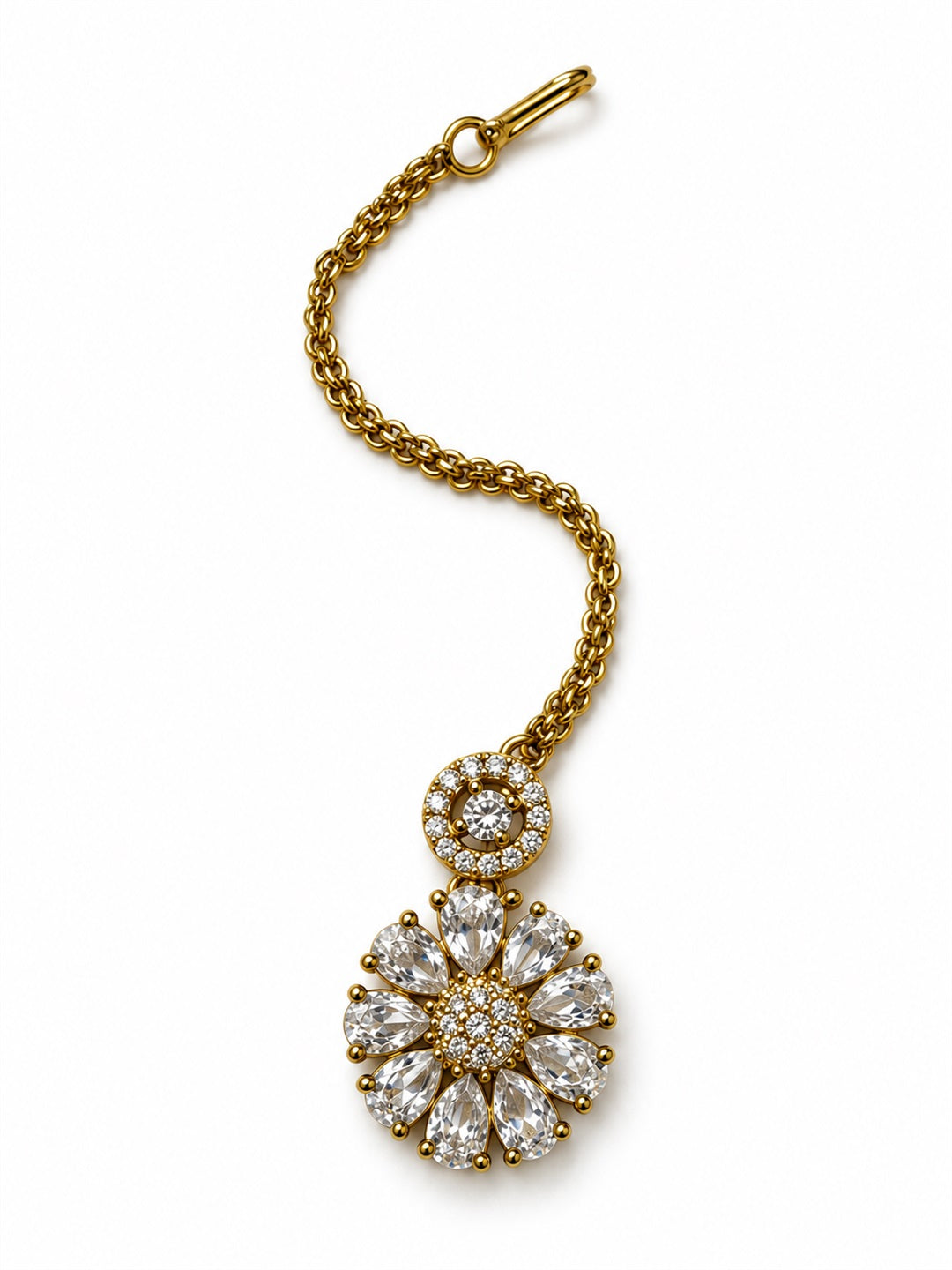 Clear Teardrop Floral Maang Tikka - Gold Plated, additional view 2
