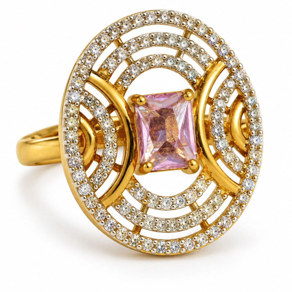 Lavender Center Stone Oval Geometric Halo Ring - Gold Plated