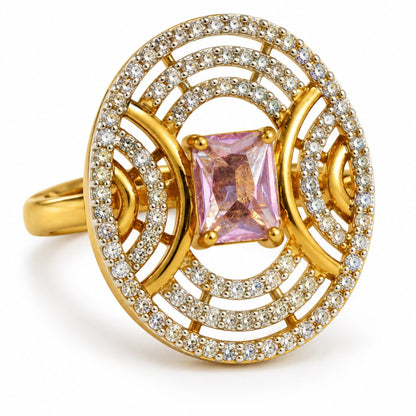 Lavender Center Stone Oval Geometric Halo Ring - Gold Plated