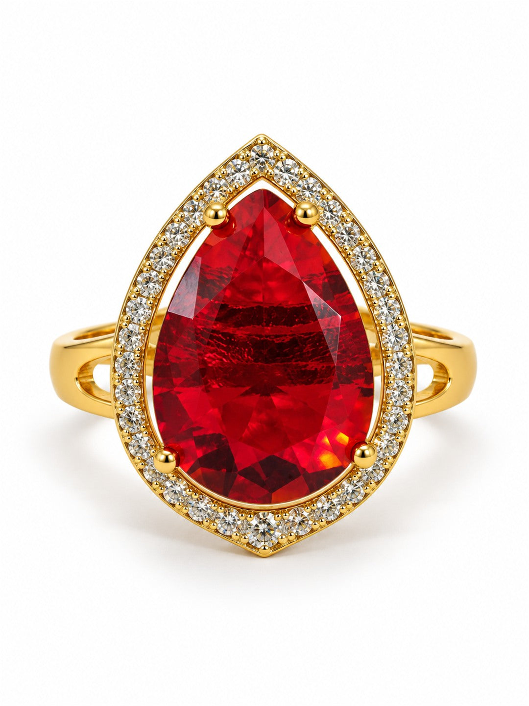 Red Teardrop Stone Halo Ring - Gold Plated, additional view 1