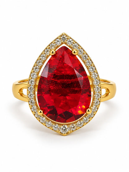 Red Teardrop Stone Halo Ring - Gold Plated, additional view 1
