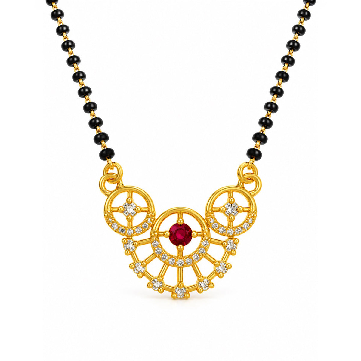 Red scalloped floral gold-plated mangalsutra