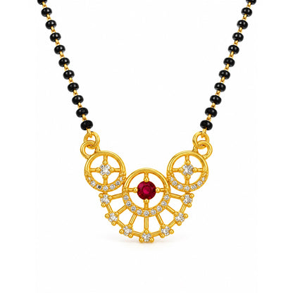 Red scalloped floral gold-plated mangalsutra