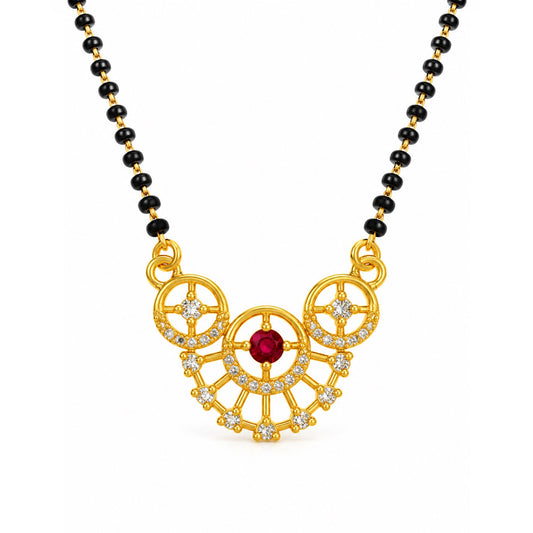 Red scalloped floral gold-plated mangalsutra