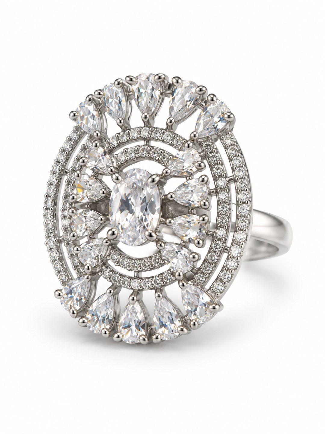 Clear Oval Center Halo Ring - Silver Plated - alternate view