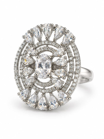 Clear Oval Center Halo Ring - Silver Plated - alternate view