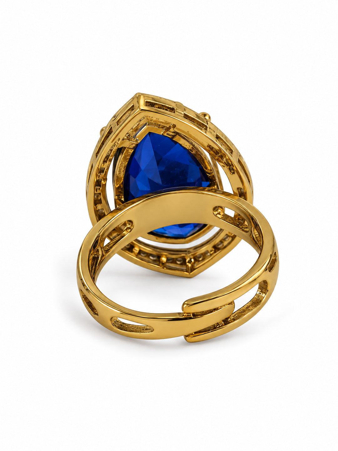 Blue Teardrop Stone Halo Ring - Gold Plated, additional view 4