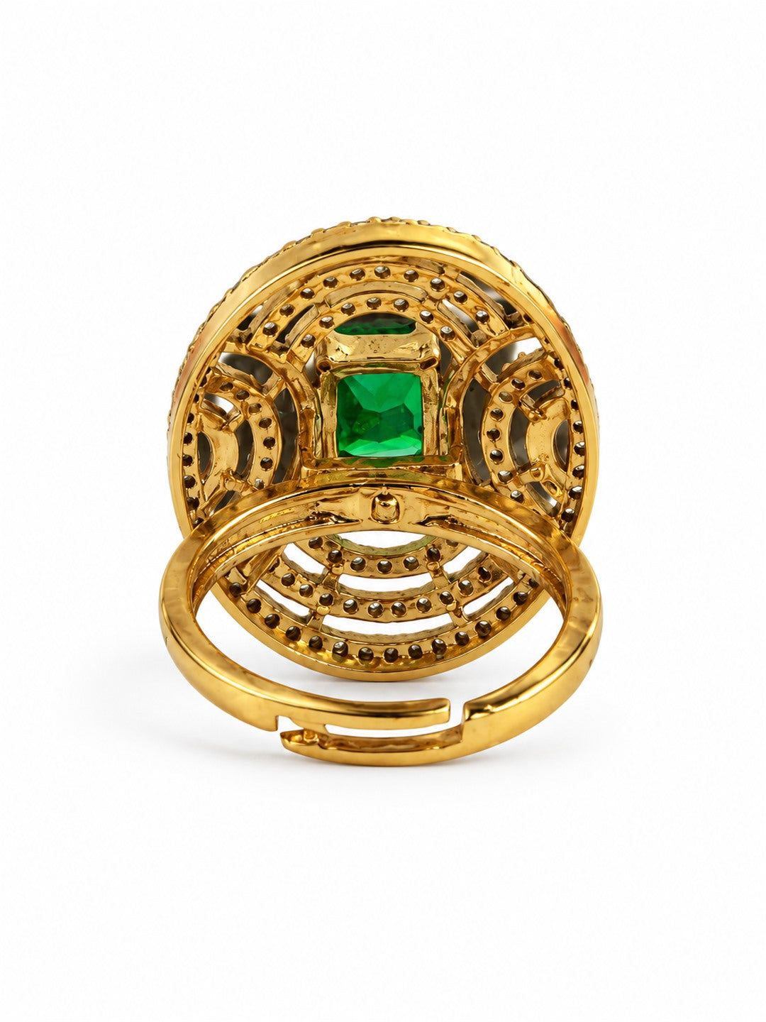 Green Stone Rectangular Stone Oval Halo Ring - Gold Plated, additional view 5