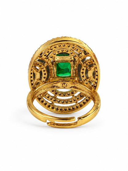 Green Stone Rectangular Stone Oval Halo Ring - Gold Plated, additional view 5