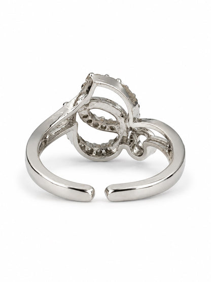 Clear Twin Teardrop Swirl Ring - Silver Plated