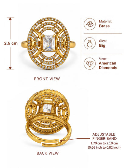 Clear Stone Rectangular Stone Oval Halo Ring - Gold Plated, additional view 6