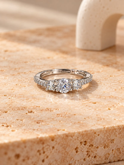 Clear Three Stone Pave Band Ring - Silver Plated, image4