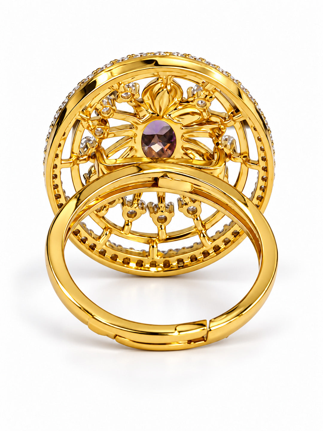 Purple Center Stone Oval Sunburst Ring - Gold Plated