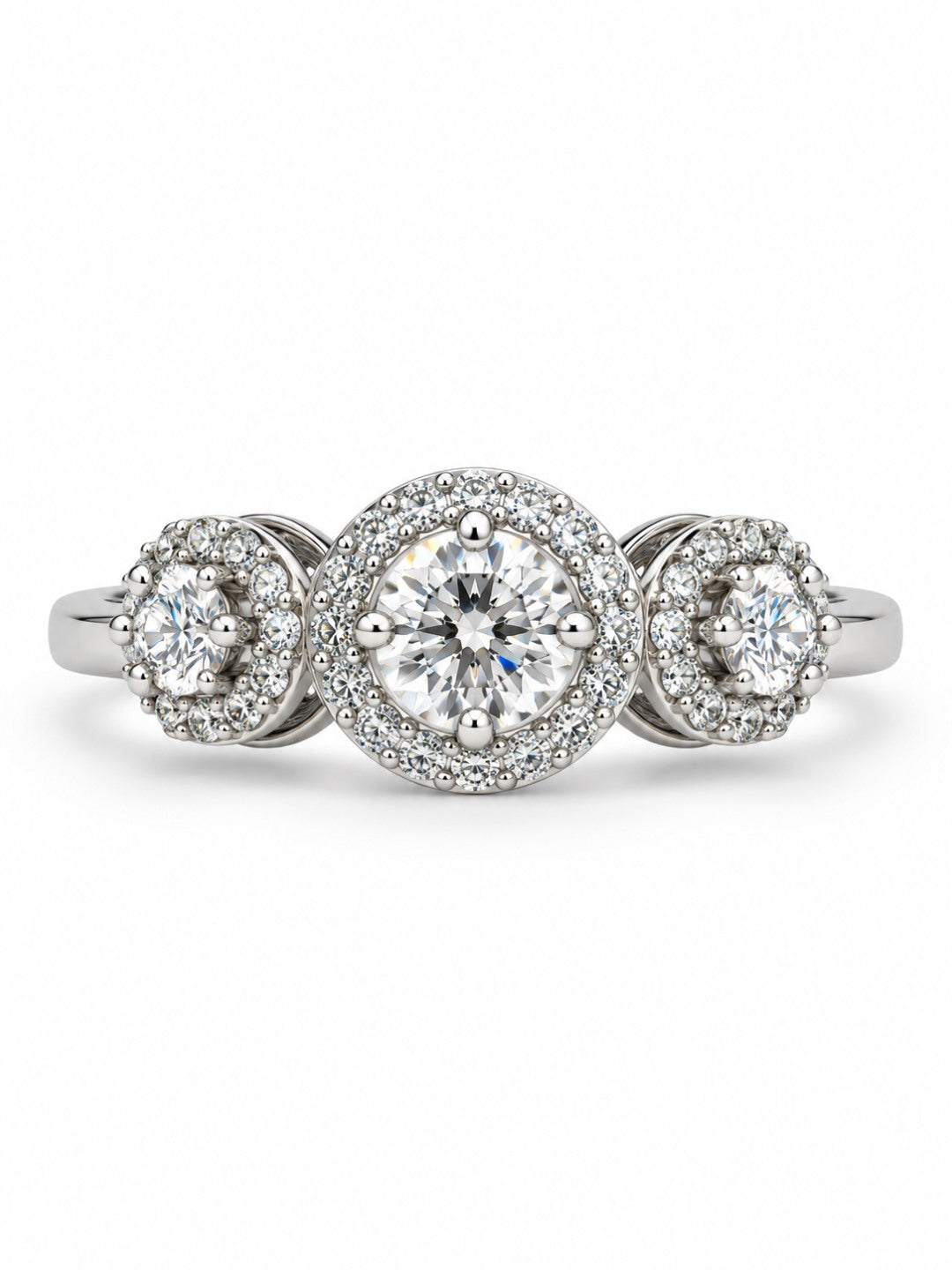 Clear Triple Round Halo Ring - Silver Plated, image2