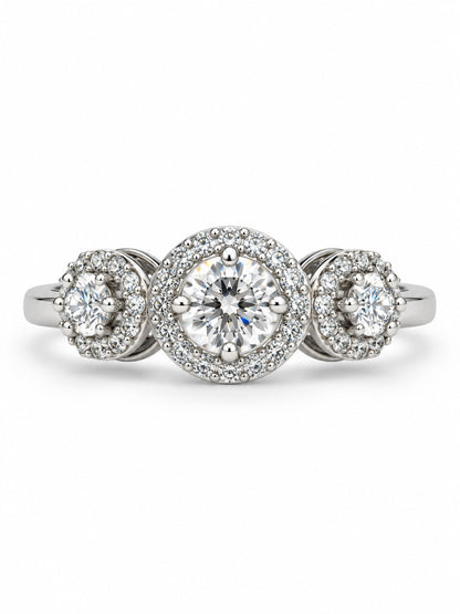 Clear Triple Round Halo Ring - Silver Plated, image2