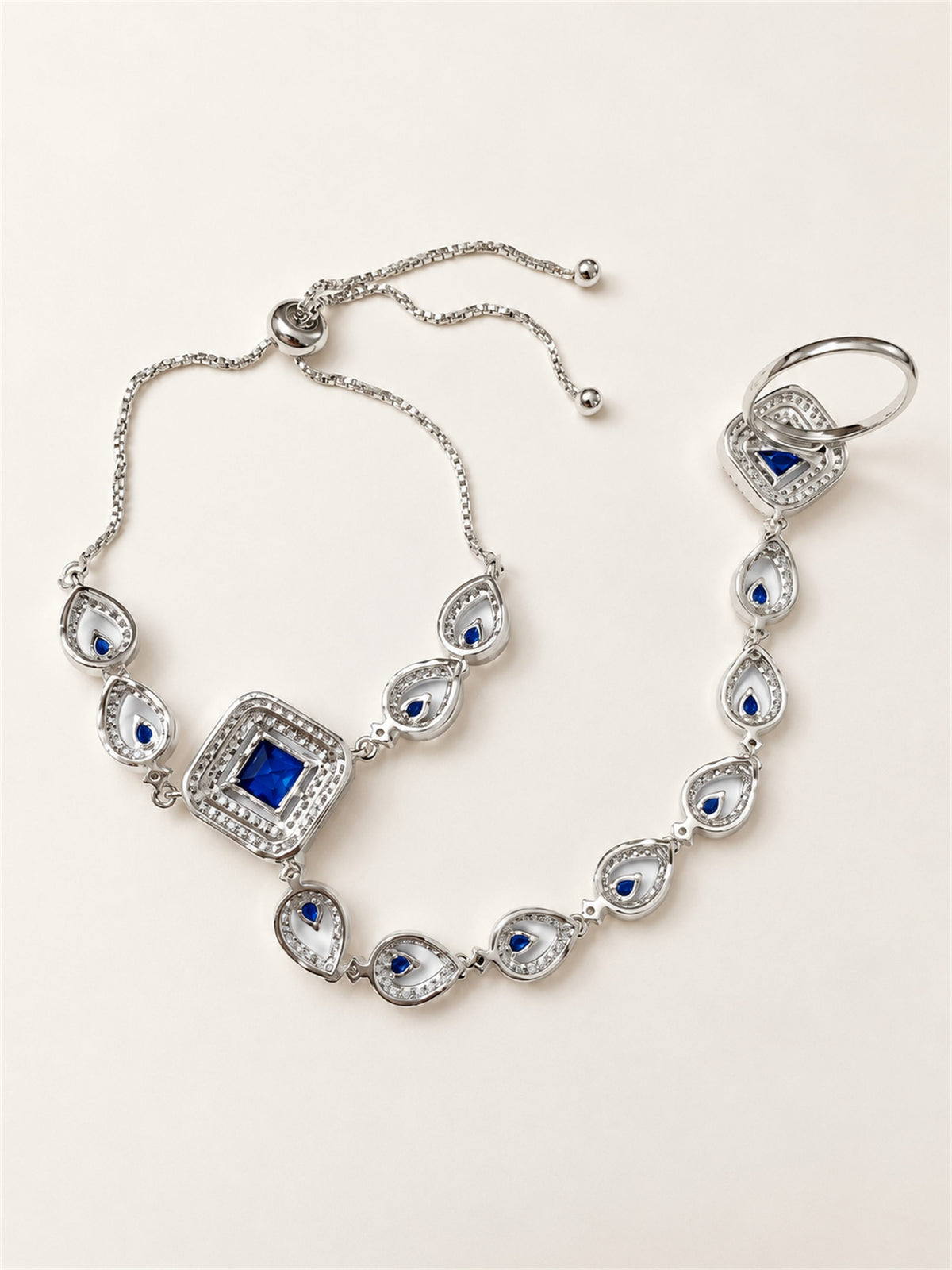 Blue silver-plated square halo and teardrop hathphool