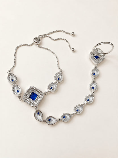 Blue silver-plated square halo and teardrop hathphool