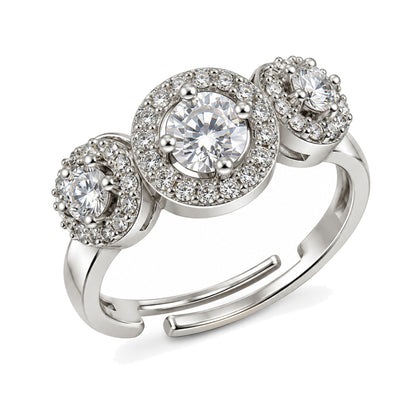 Clear Triple Round Halo Ring - Silver Plated, product view