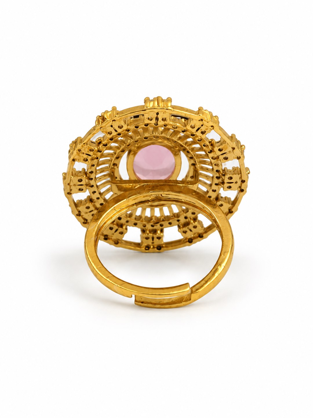 Pink Stone Oval Baguette Halo Ring - Gold Plated, additional view 5