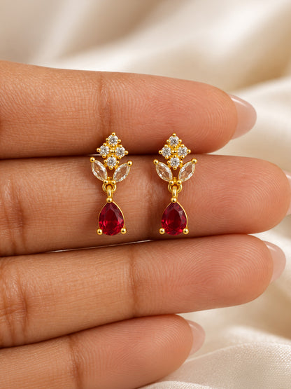Red Teardrop Floral Drop Earrings - Gold Plated, additional view 1