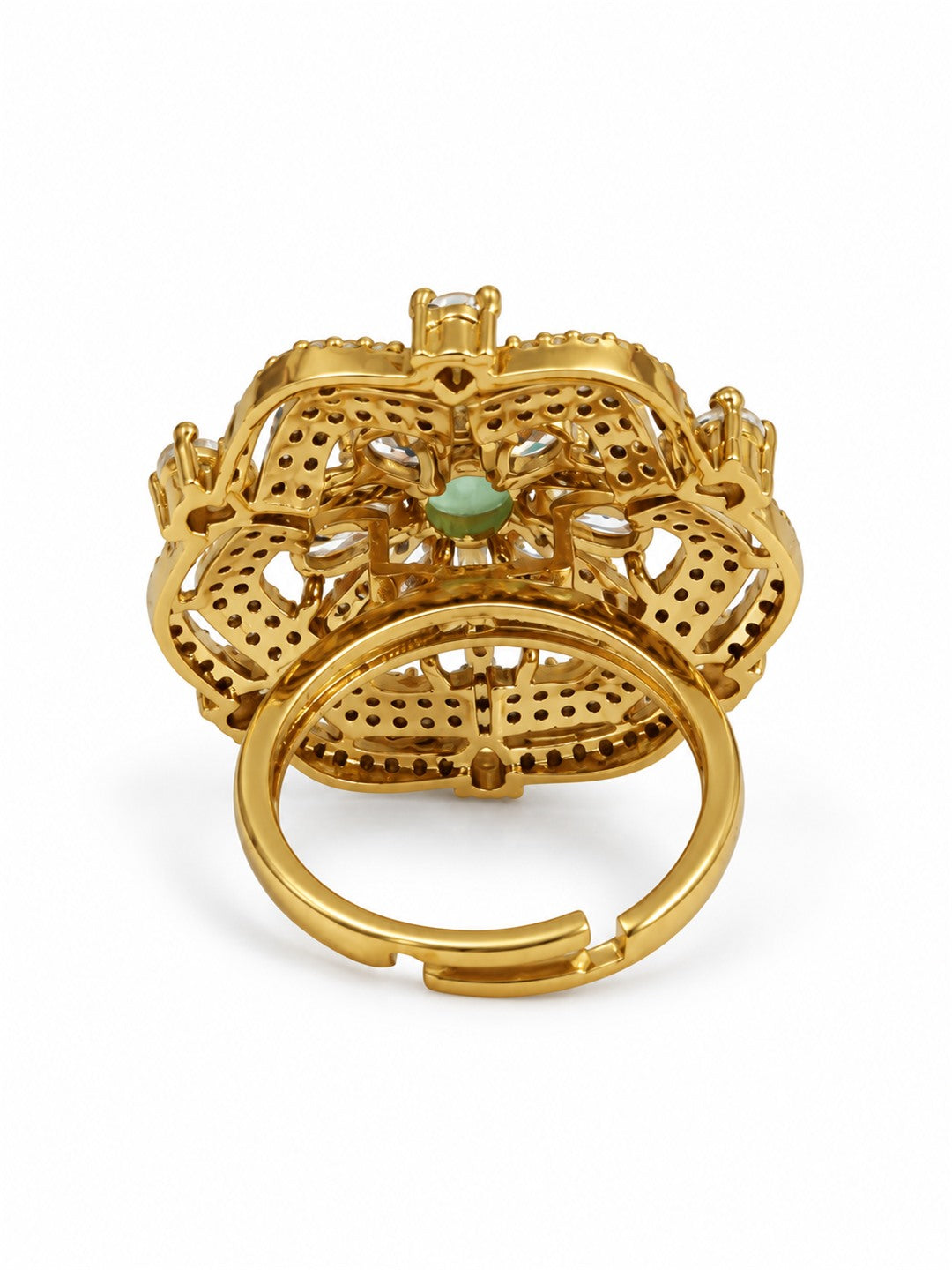 Mint Green Stone Scalloped Floral Halo Ring - Gold Plated, additional view 5