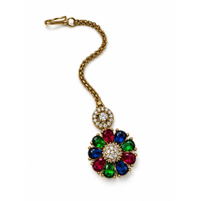 Multicolour Teardrop Floral Maang Tikka - Gold Plated, product view