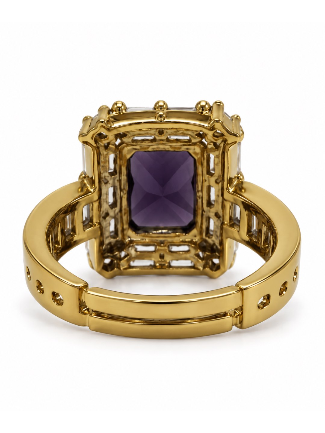 Purple Center Stone Baguette Halo Ring - Gold Plated product image